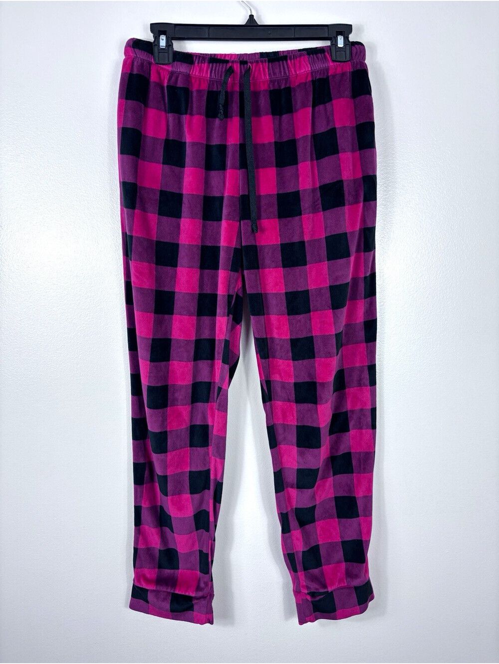 Hanes Women's Fleece Plaid Pajama Pants Joggers Red/Black Drawstring Sz M